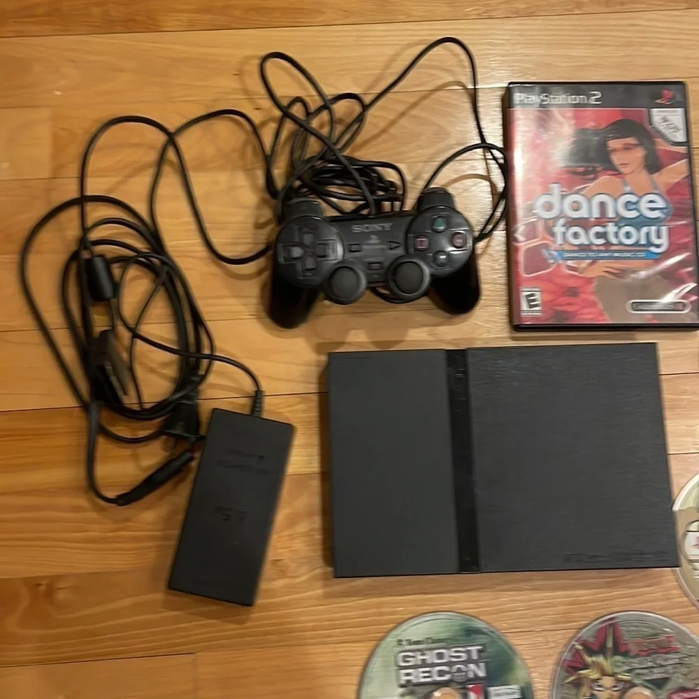 Sony Playstation 2 Slim Console Bundle w/ 1 Controller & 5 Games & 16MB Card
